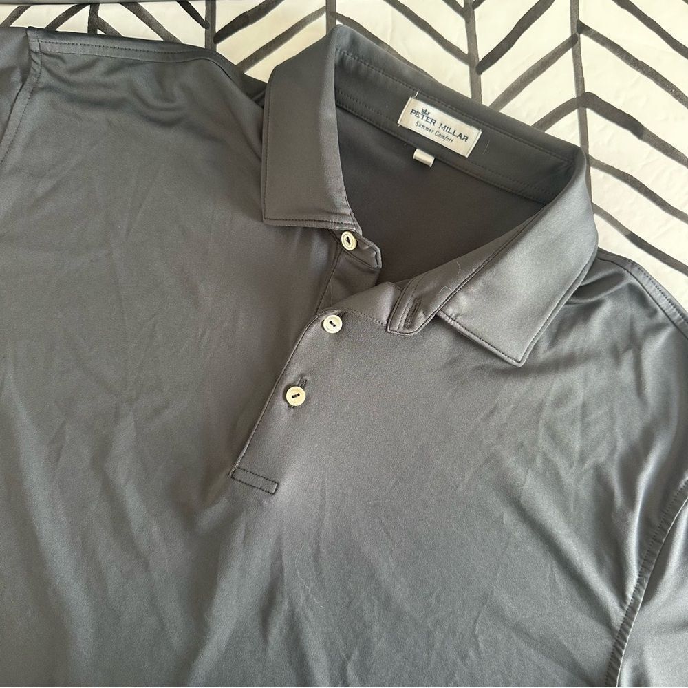 Peter Millar Size L Summer Comfort Gray Lightweight Polo Tee